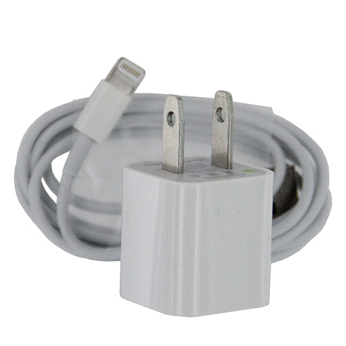 Home Charger 2in1 Adapter with 8 pin Sync Cable- WHITE