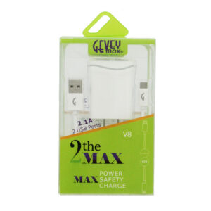 GeveyBox "2 the MAX" Home Adapter- Dual USB  Micro 5Ft Cable- WHITE