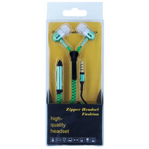 Zipper Earbuds with Mic- GREEN