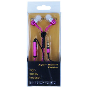 Zipper Earbuds with Mic- PINK