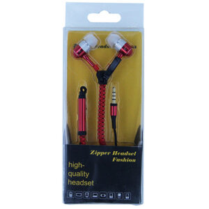 Zipper Earbuds with Mic- RED