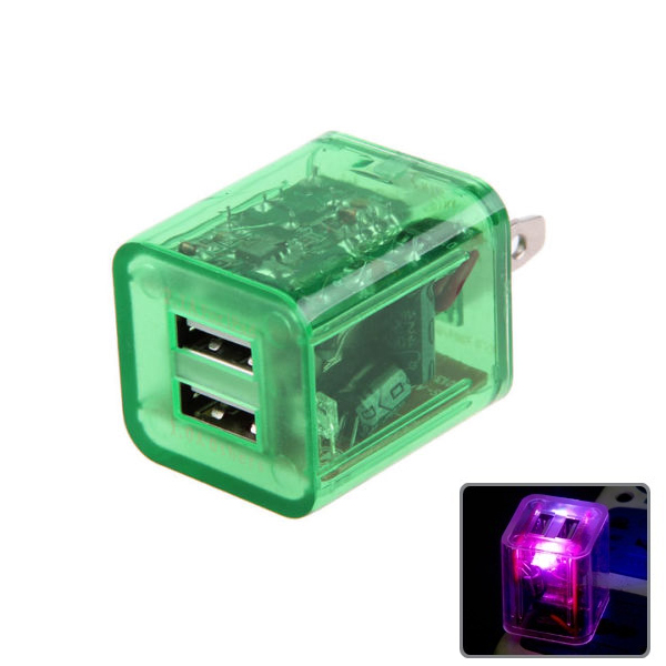 Dual USB with LED Light AC Wall Charger Adapter Green