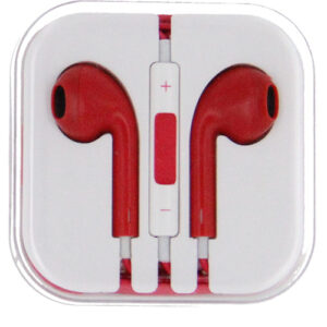 Square Box Earbuds with Remote & Mic- RED